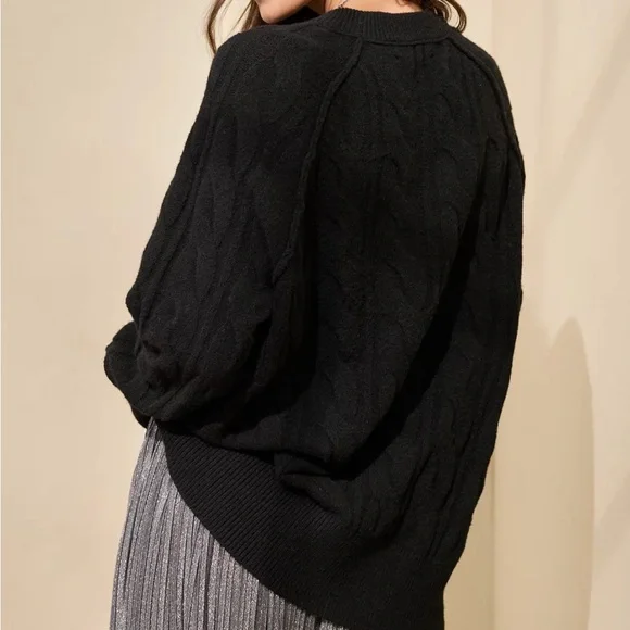 Aerie unREAL Cable Crew Sweater in True Black - Picture 3 of 9